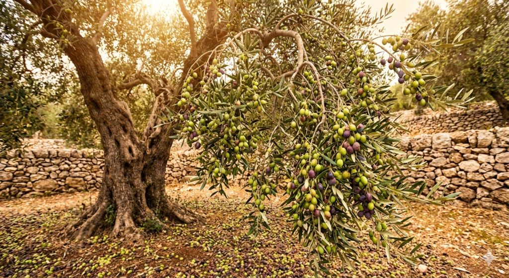 Olivo con exceso de carga productiva y alta densidad de aceituna